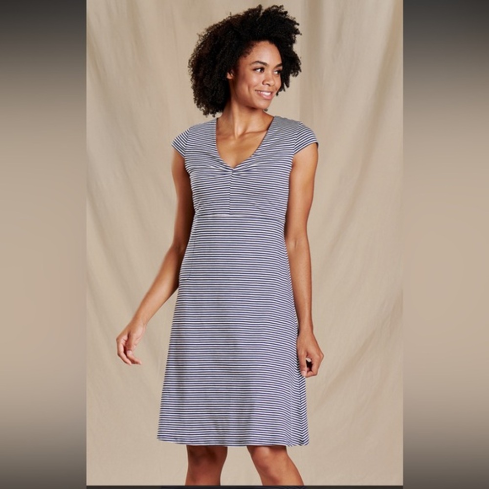 Toad & Co Rosemarie Dress Blue Stripe Size S